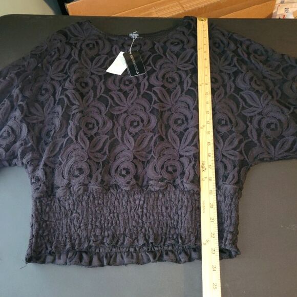 New Lauren Michelle Black Rose Dolman Sleeve Top Medium - Picture 5 of 9